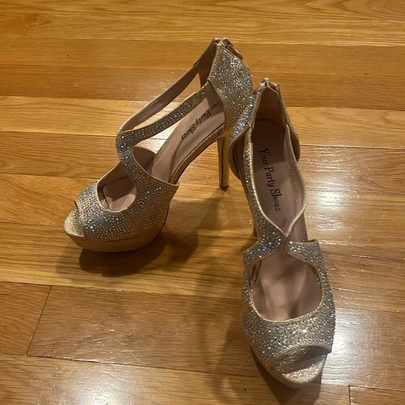 YOUR party shoes high heel with, rhinestones zip up backs size 8.5 . - Picture 2 of 10